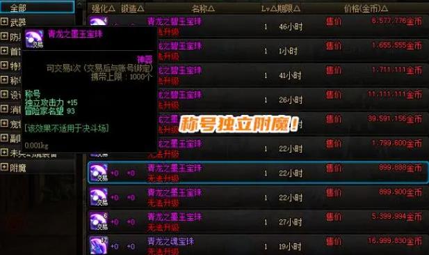 dnf称号宝珠加技能等级的叫什么名