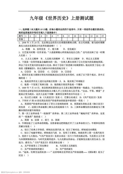 哪位高手帮我出一份九年级(上)历史试卷啊,急啊,速度