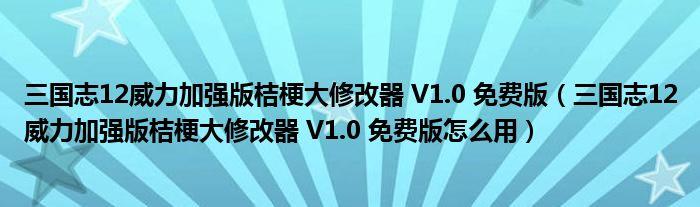 三国志12威力加强版修改器