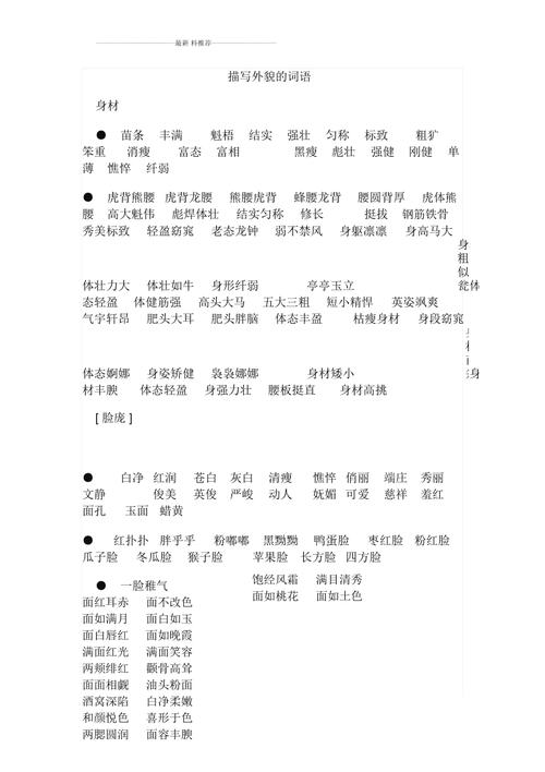 有关外貌描写的词语?
