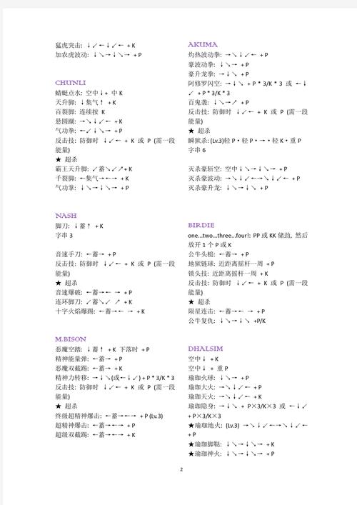 街头霸王2游戏出招表