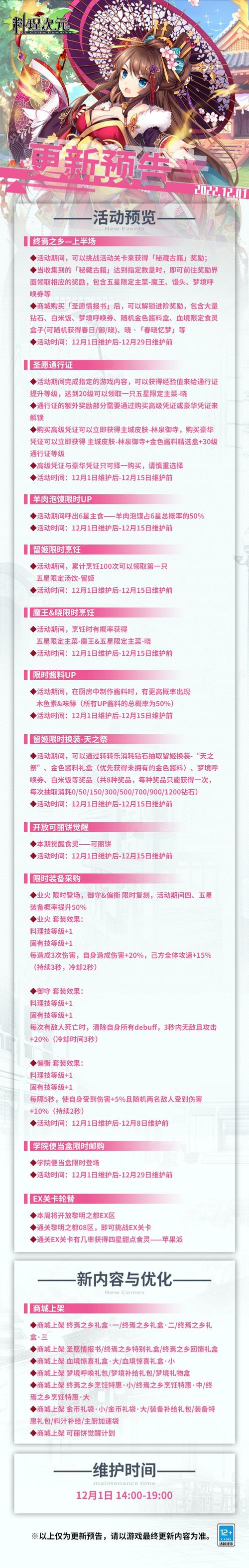 料理次元出货时间及公式分享