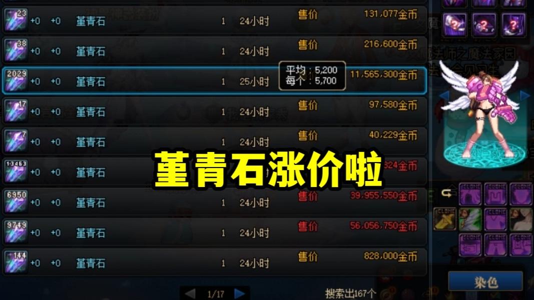 DNF105级堇青石会掉价吗