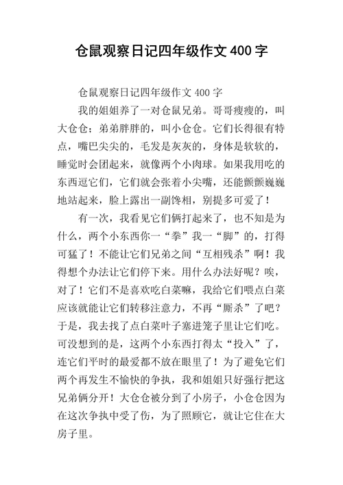 可爱的仓鼠四年级作文
