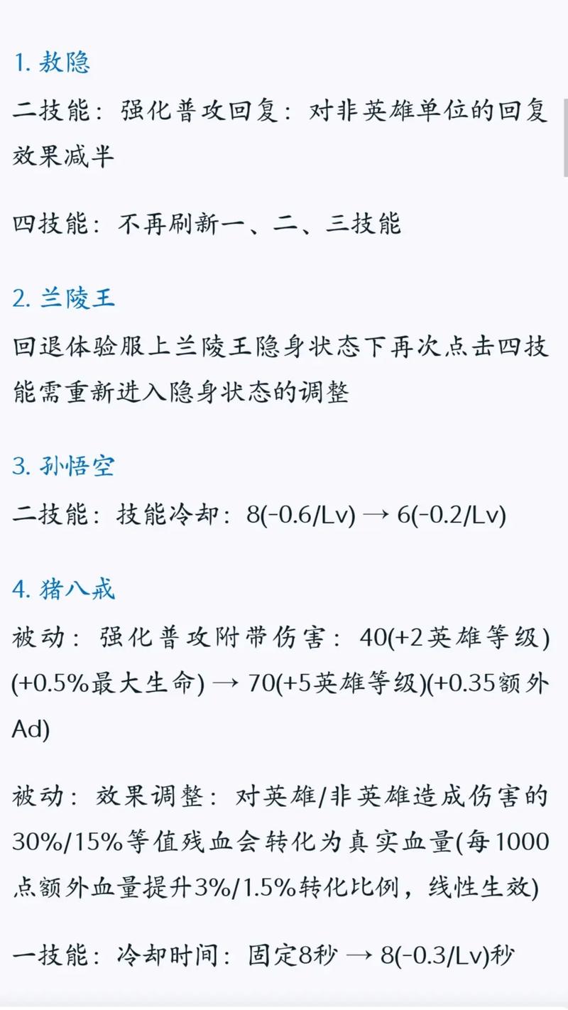 王者荣耀3月21日体验服英雄调整汇总