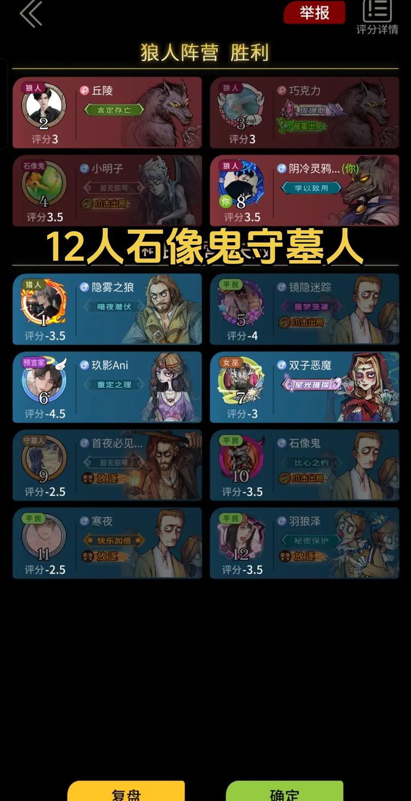天天狼人杀守墓人和石像鬼板子规则。玩法介绍